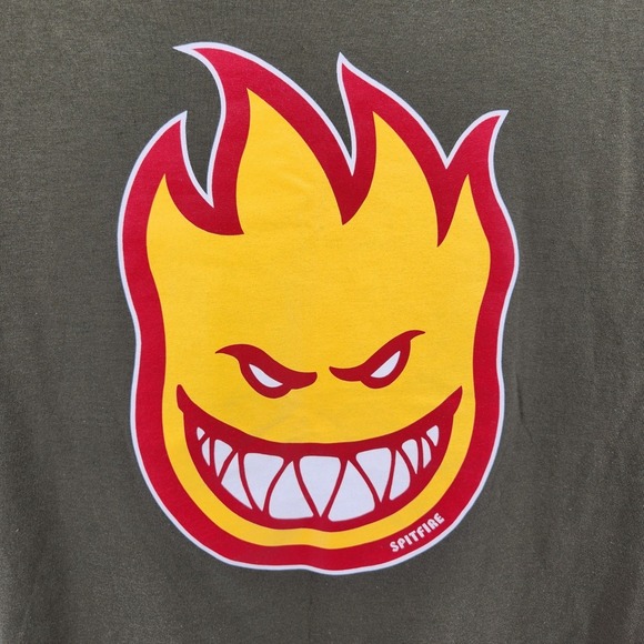 Spitfire Big Head T-Shirt Mens Small Olive Green Skater Graphic Tee Cotton - Picture 4 of 7